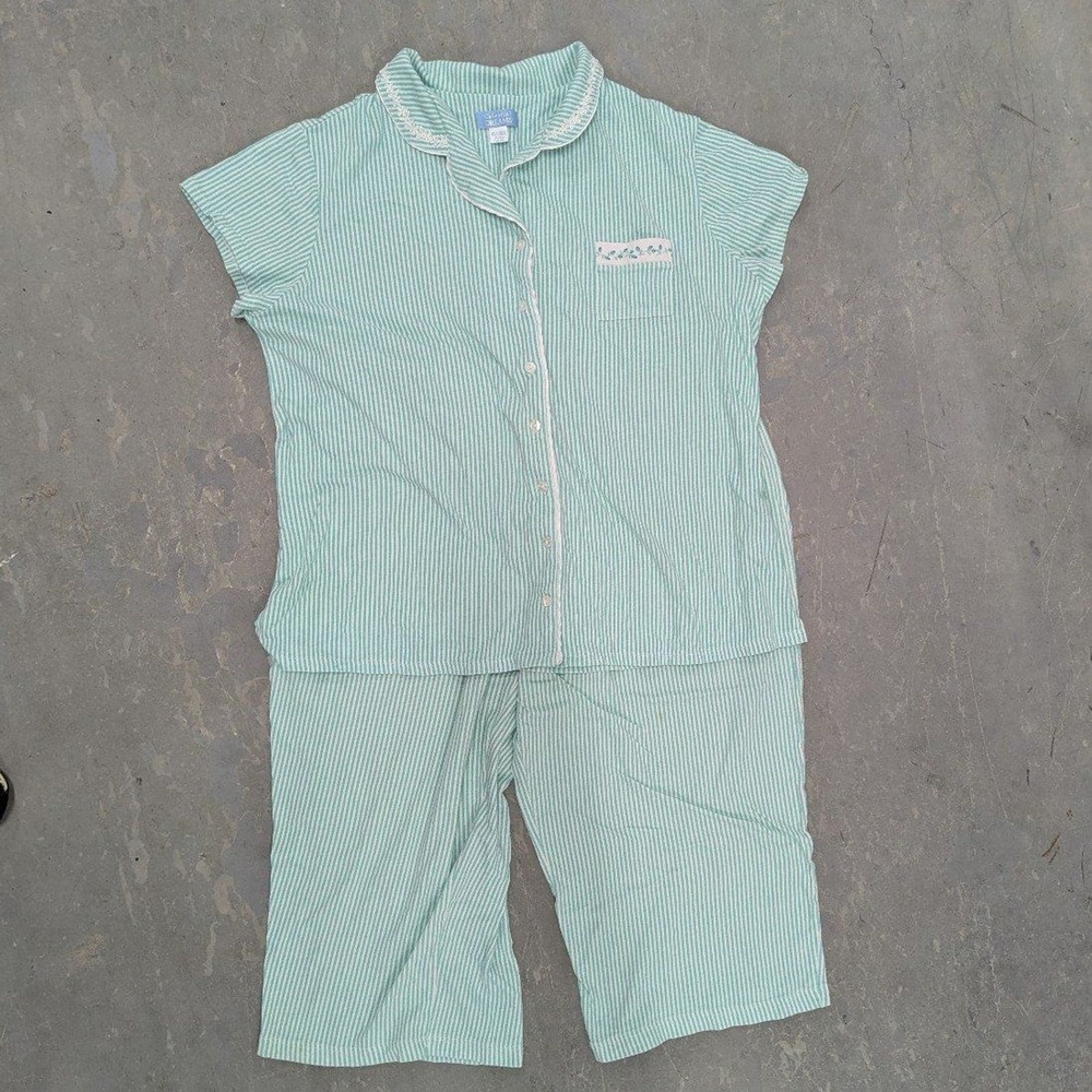 Vintage Celestial Dreams XL Mint Green & White Striped Pajamas Set Quiet Luxury